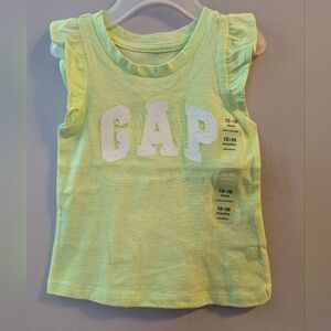 🆕 Baby GAP Logo Girls Neon Lime Green Flutter Sleeve Top Shirt 12-18 Months 💚